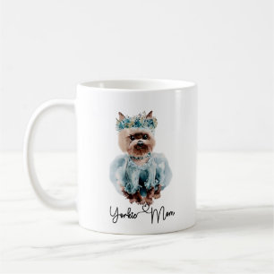 Yorkie Mum Cute Yorkie with Blue Dress Art Coffee Mug