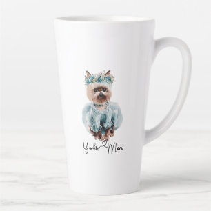 Yorkie Mum Cute Yorkie with Blue Dress Art Latte Mug