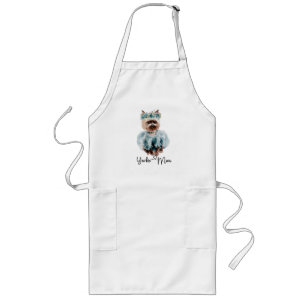 Yorkie Mum Cute Yorkie with Blue Dress Long Apron