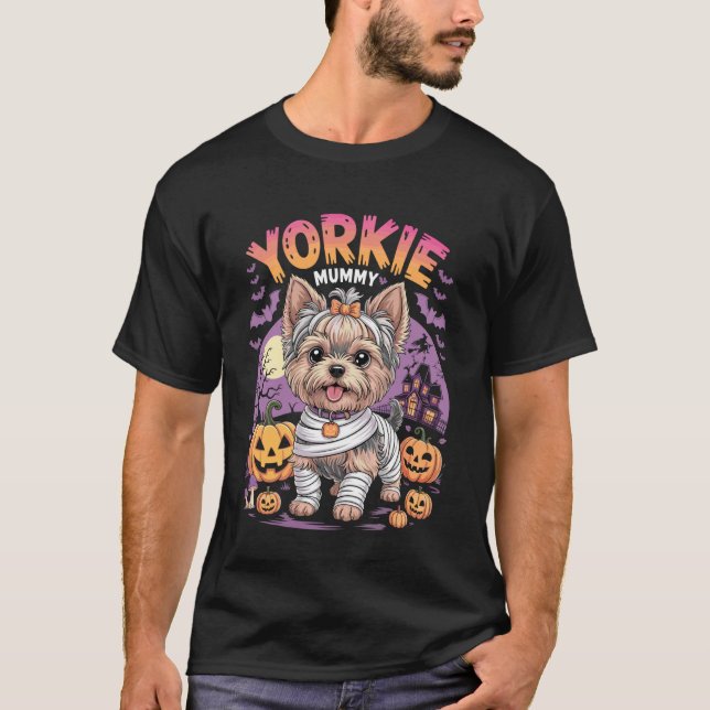 Yorkie Mummy Halloween Costume Dog Owner Yorkshire T-Shirt (Front)