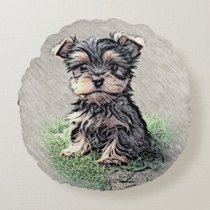Yorkie, Nature,pet Round Cushion