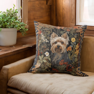 Yorkie or Silky Terrier Cute Dog in Flower Garden Cushion