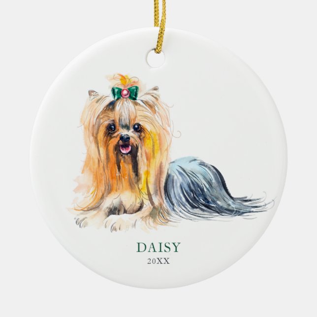 Yorkie Personalised Dog Pet Christmas Custom Ceramic Ornament (Front)