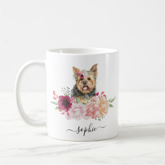Yorkie Personalised Name Floral Coffee Mug