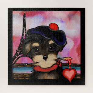 YORKIE POO ARTIST IN PARIS JIGSAW PUZZLE