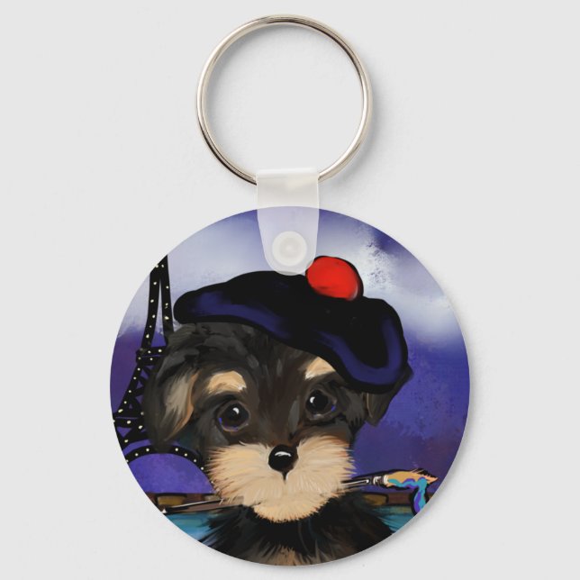YORKIE POO ARTIST   IN PARIS        KEY RING (Front)