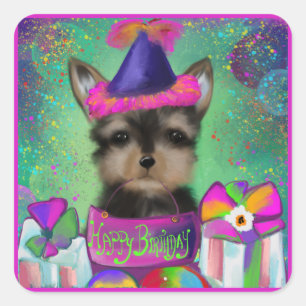 YORKIE POO BIRTHDAY SQUARE STICKER