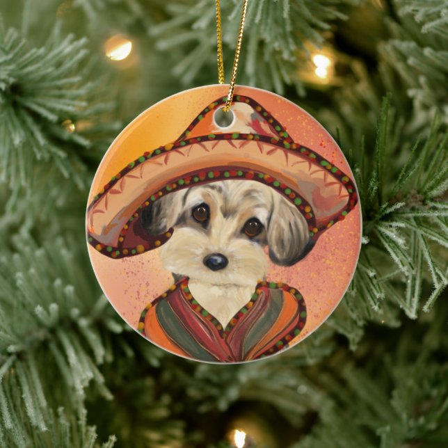 YORKIE POO CERAMIC ORNAMENT (Tree)