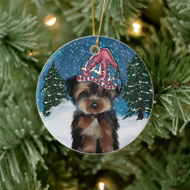 YORKIE POO CERAMIC ORNAMENT (Tree)