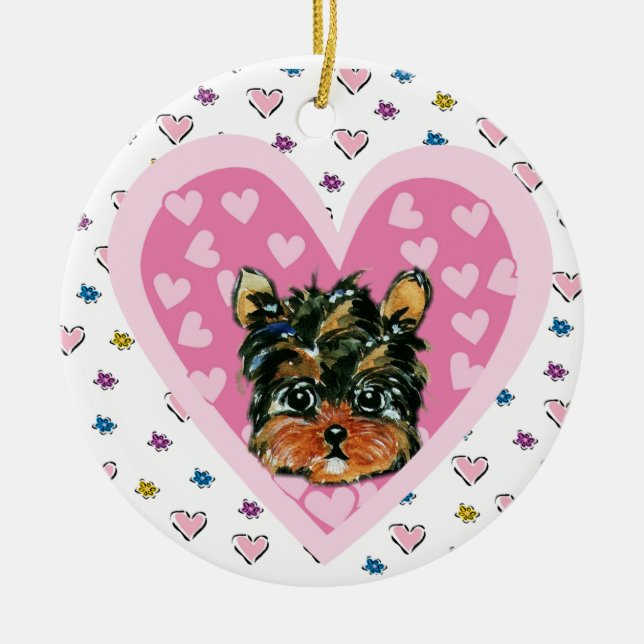 Yorkie Poo Ceramic Tree Decoration (Front)