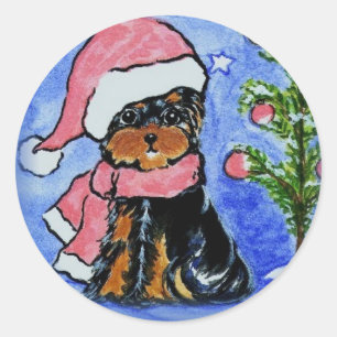 Yorkie Poo Christmas Art Classic Round Sticker
