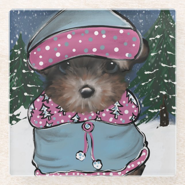 Yorkie Poo Glass Coaster (Front)