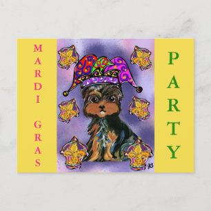 YORKIE POO MARDI GRAS HOLIDAY POSTCARD