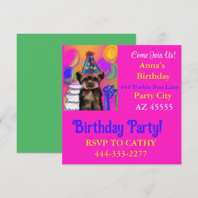 Yorkie Poo Party  Invitation (Front/Back)