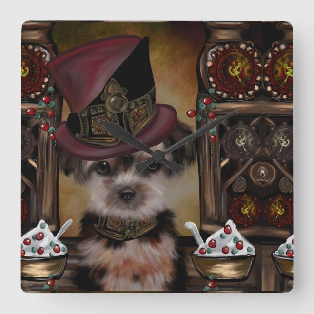Yorkie Poo Square Wall Clock (Front)