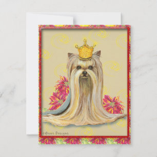 Yorkie Princess Poinsettias Christmas Invitation