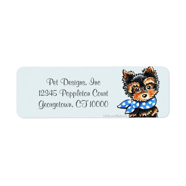 Yorkie Puppy Blue Scarf Fancy Return Address Label (Front)