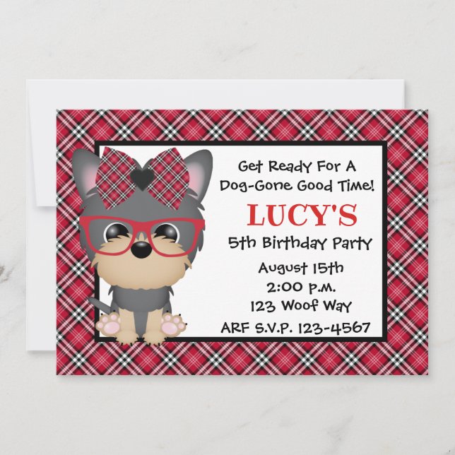 Yorkie Puppy Dog Red Birthday Party Invitations (Front)