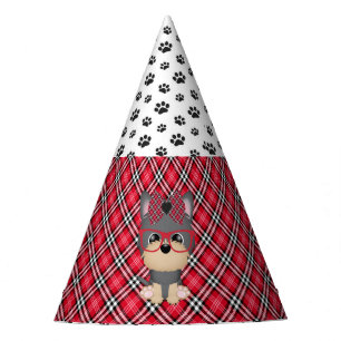Yorkie Puppy Dogs Red Plaid Birthday Party Hats