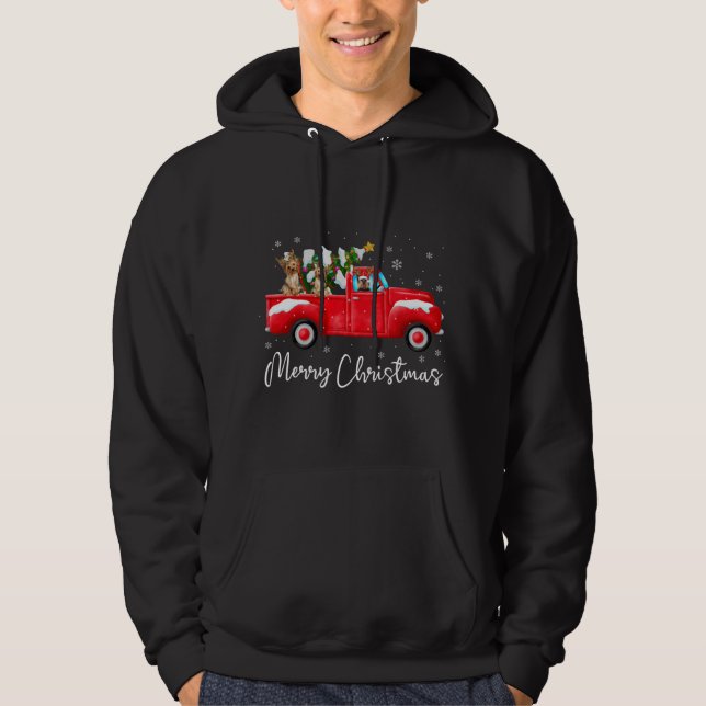 Yorkie Red Truck Christmas Santa Hat Dog Xmas Hoodie (Front)