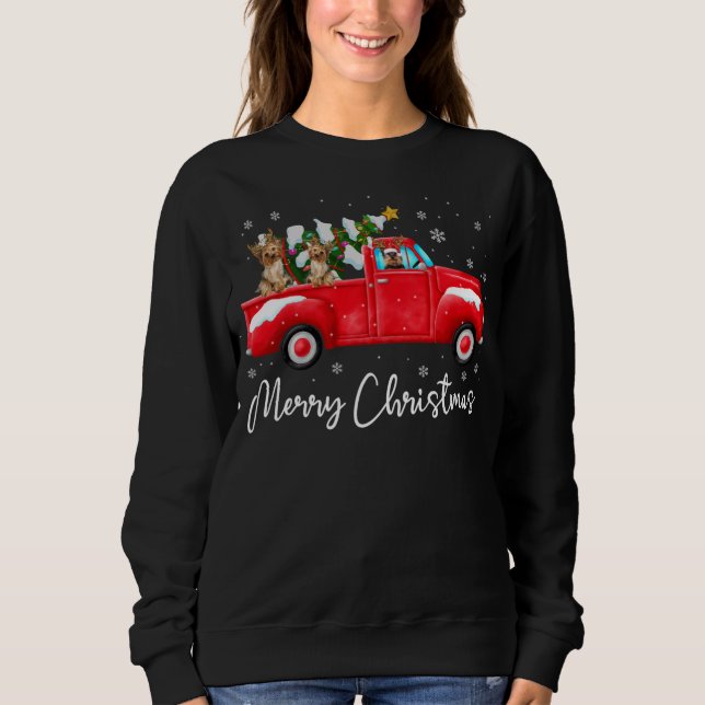 Yorkie Red Truck Christmas Santa Hat Dog Xmas Sweatshirt (Front)