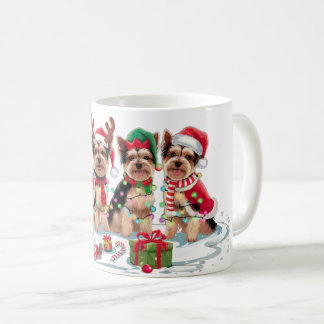 Yorkie Santa hat antlers elf Christmas lights Coffee Mug