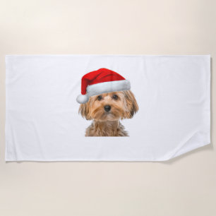 Yorkie Shirt Cute Dog Santa Hat Image Funny Christ Beach Towel