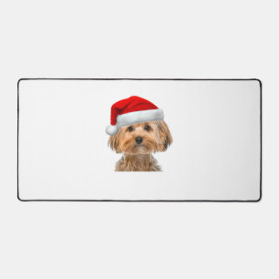 Yorkie Shirt Cute Dog Santa Hat Image Funny Christ Desk Mat