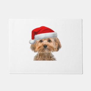 Yorkie Shirt Cute Dog Santa Hat Image Funny Christ Doormat