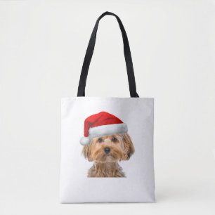 Yorkie Shirt Cute Dog Santa Hat Image Funny Christ Tote Bag