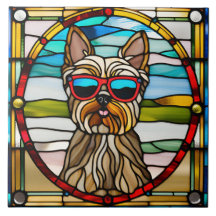 Yorkie Stained Glass Decorative Tile