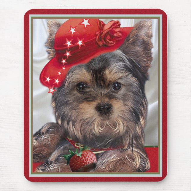 Yorkie Strawberry Mouse Pad (Front)