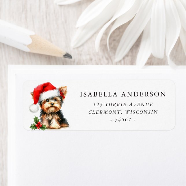 Yorkie Terrier Christmas Return Address Label (Insitu)