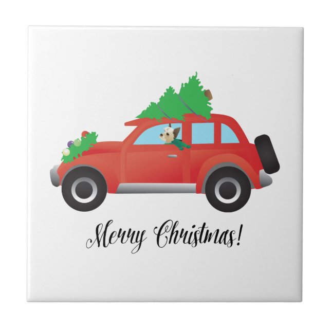 Yorkie Terrier dog Driving a Christmas Car Ceramic Tile (Front)