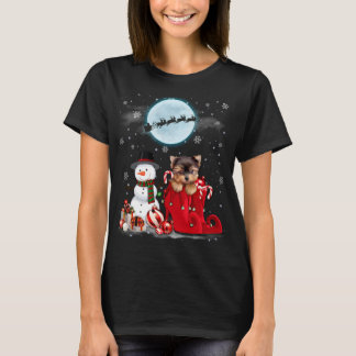 Yorkie Terrier Santa Hat Snowman Boot Santa Under  T-Shirt