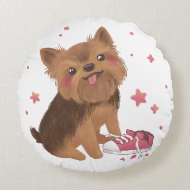 Yorkie the Cutest Trouble Maker Round Cushion (Front)