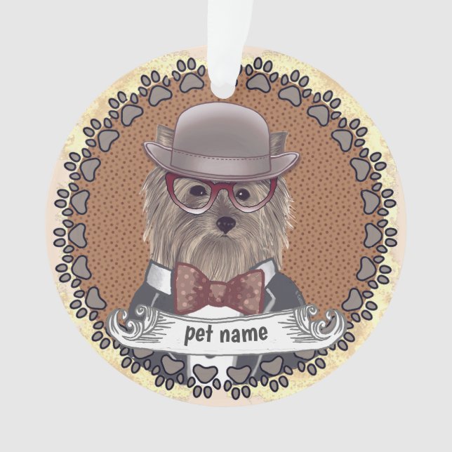 Yorkie Wearing Glasses Ornament (Front)