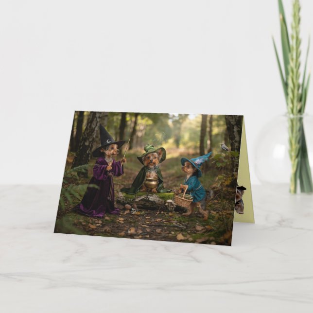 Yorkie Witch Halloween Card (Front)