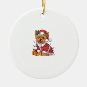 Yorkie Xmas Lighting Santa Yorkie Dog Christmas Ceramic Ornament