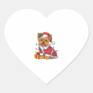Yorkie Xmas Lighting Santa Yorkie Dog Christmas Heart Sticker