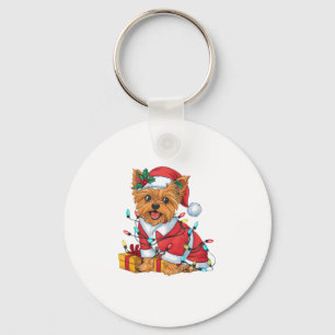 Yorkie Xmas Lighting Santa Yorkie Dog Christmas Key Ring