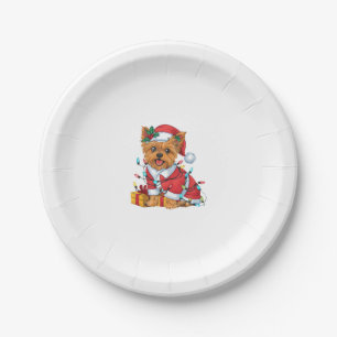 Yorkie Xmas Lighting Santa Yorkie Dog Christmas Paper Plate