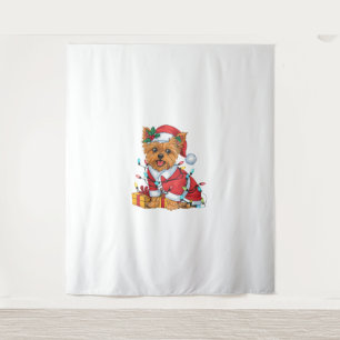 Yorkie Xmas Lighting Santa Yorkie Dog Christmas Tapestry