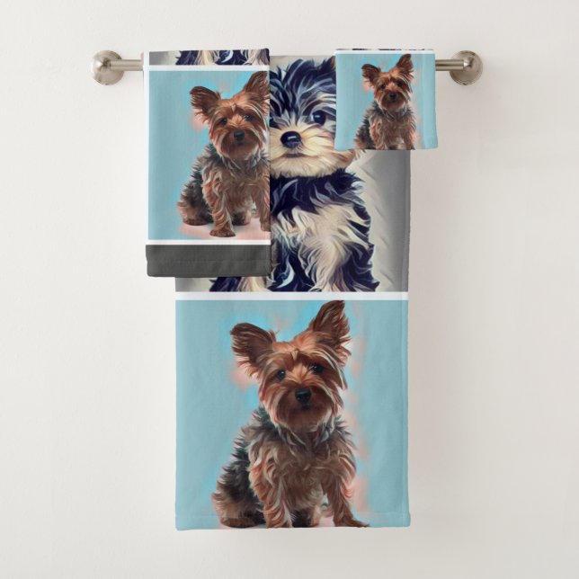Yorkie Yorkshire Dog Bath Towel Set (Insitu)