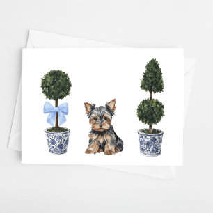 Yorkie Yorkshire Terrier Puppy Topiary Watercolor Card