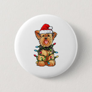 Yorkie Yorkshire Terrier Santa Christmas Tree Ligh 6 Cm Round Badge