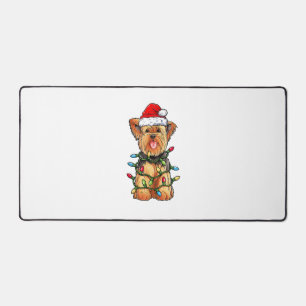 Yorkie Yorkshire Terrier Santa Christmas Tree Ligh Desk Mat