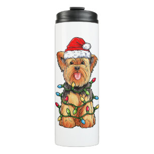 Yorkie Yorkshire Terrier Santa Christmas Tree Ligh Thermal Tumbler