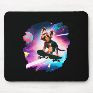 Yorkie Yorkshire Terrier Skateboarding Space Retro Mouse Pad