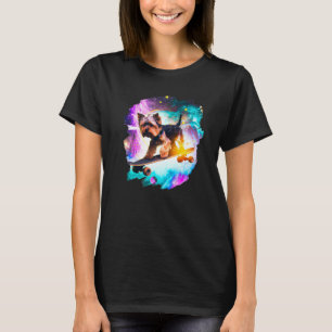 Yorkie Yorkshire Terrier Skateboarding Space Retro T-Shirt